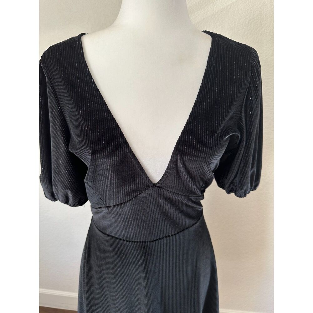 L*Space Velvet Metallic Stripes Black Puff Sleeve Mini Dress size Large - Picture 4 of 10